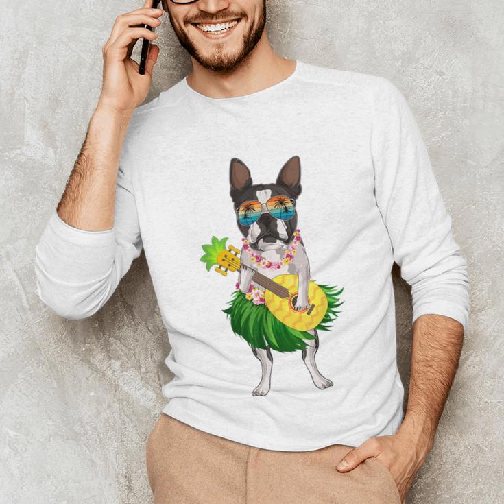 Hawaiian Boston Terrier Dog Pineapple Ukulele Summer For Men Women Girls Kids Unisex Long Sleeve T-Shirt, funny gift