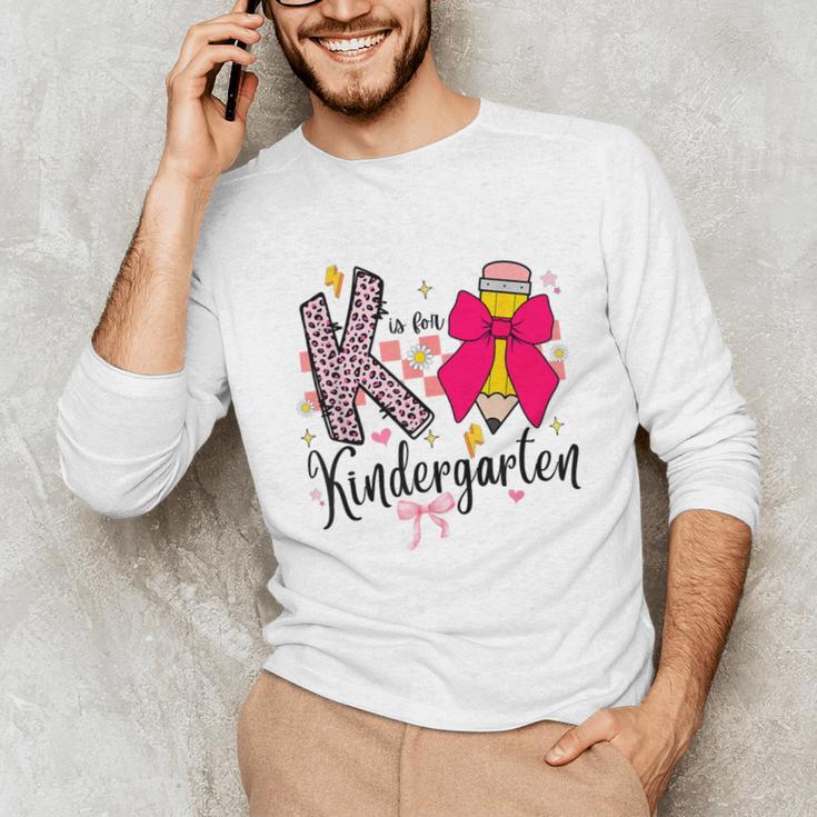K Is For Kindergarten Teacher Coquette Bow Back To School Unisex Long Sleeve T-Shirt, funny gift K Is For Kindergarten Teacher Coquette Bow Back To School Unisex Long Sleeve T-Shirt, funny gift