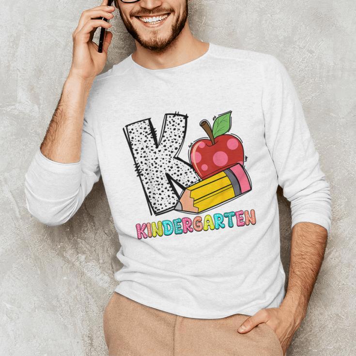 K Is For Kindergarten Teacher Pencil Apple Back To School Unisex Long Sleeve T-Shirt, funny gift K Is For Kindergarten Teacher Pencil Apple Back To School Unisex Long Sleeve T-Shirt, funny gift