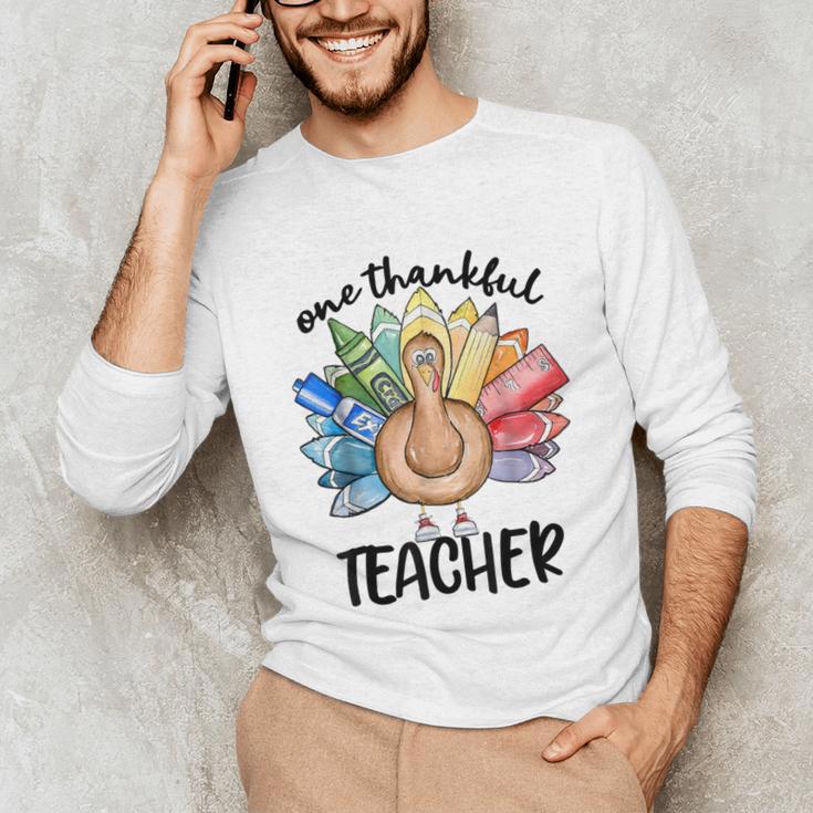 One Thankful Teacher Turkey Pencil Thanksgiving Teachers Unisex Long Sleeve T-Shirt, funny gift