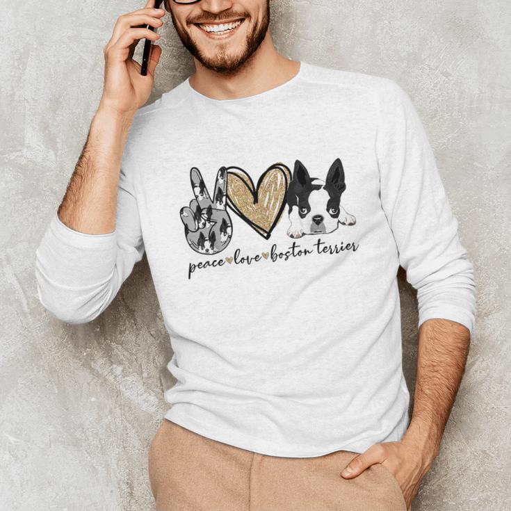 Peace Love Boston Terrier Boston Terrier Lover Dog Mom Unisex Long Sleeve T-Shirt, funny gift