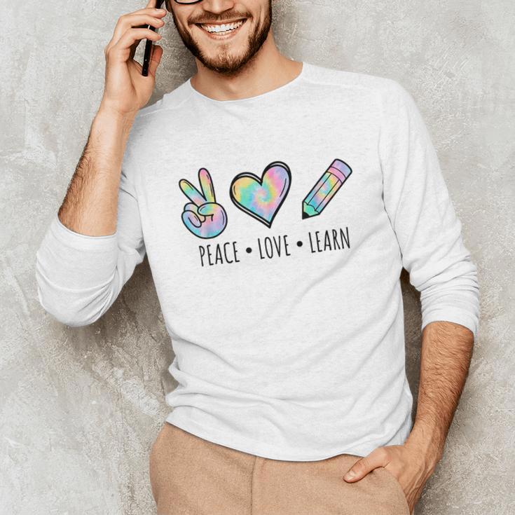 Peace Love Learn Tie Dye Teacher Kids 100th Days Of School Unisex Long Sleeve T-Shirt, funny gift Peace Love Learn Tie Dye Teacher Kids 100th Days Of School Unisex Long Sleeve T-Shirt, funny gift