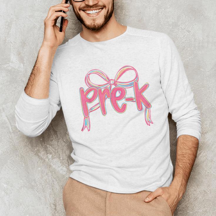 Preppy Pre k Back To School Pre-k Teachers Girls Cute Bow Unisex Long Sleeve T-Shirt, funny gift Preppy Pre k Back To School Pre-k Teachers Girls Cute Bow Unisex Long Sleeve T-Shirt, funny gift