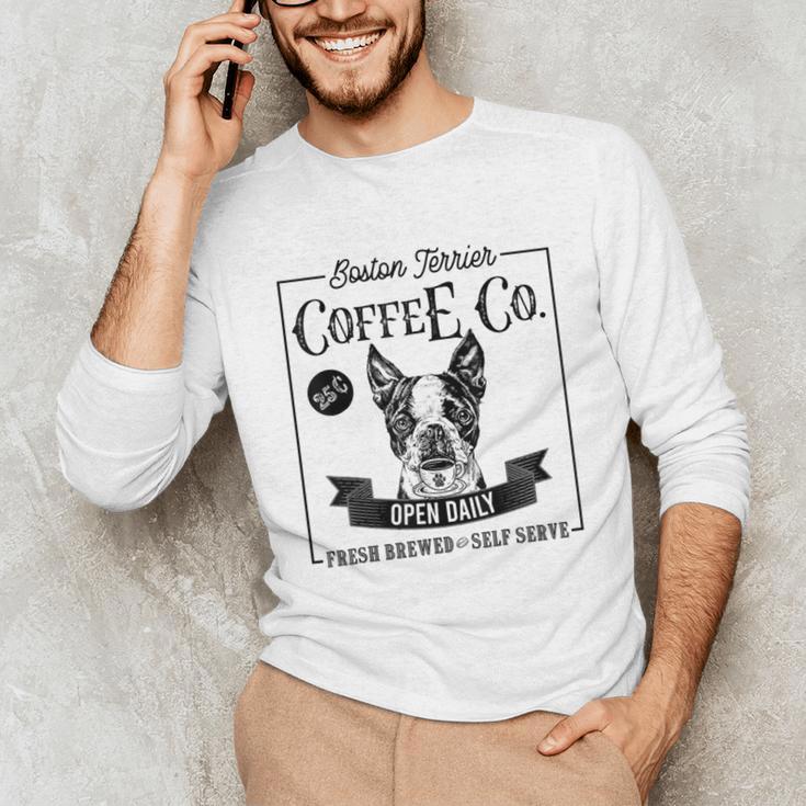 Retro Boston Terrier Coffee Dog Mom Coffee Lover Unisex Long Sleeve T-Shirt, funny gift