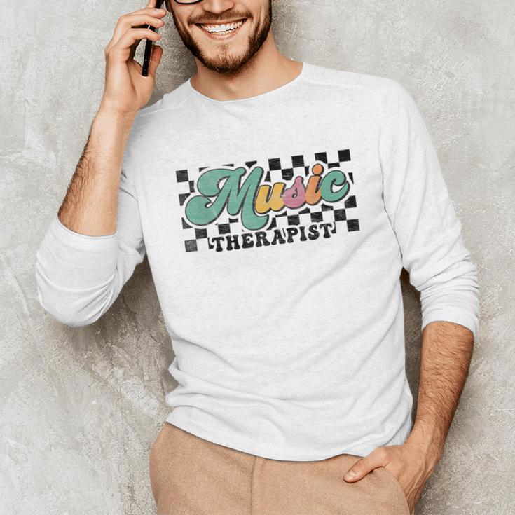 Retro Checkered Music Therapist Squad Music Therapy Teacher For Men Women Unisex Long Sleeve T-Shirt, funny gift