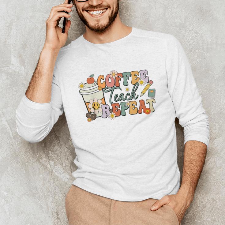 Retro Grovvy Coffee Teach Repeat Teacher Unisex Long Sleeve T-Shirt, funny gift