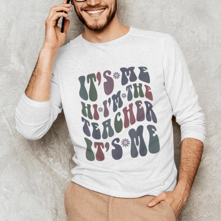 Retro IT'S ME Hi I'm The TEACHER Groovy Testing Squad Pink Unisex Long Sleeve T-Shirt, funny gift Retro IT'S ME Hi I'm The TEACHER Groovy Testing Squad Pink Unisex Long Sleeve T-Shirt, funny gift