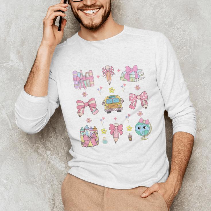 School Pencils And Bows Teacher Bow Coquette Pencil Girls Unisex Long Sleeve T-Shirt, funny gift School Pencils And Bows Teacher Bow Coquette Pencil Girls Unisex Long Sleeve T-Shirt, funny gift