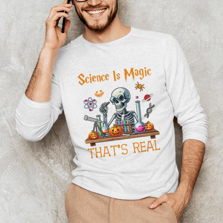 Science Is Magic Halloween Skeleton Students Teacher Unisex Long Sleeve T-Shirt, funny gift