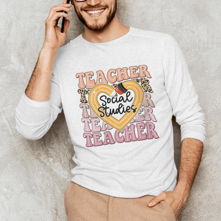Social Studies Teacher Pencil Heart Leopard Back To School Unisex Long Sleeve T-Shirt, funny gift Social Studies Teacher Pencil Heart Leopard Back To School Unisex Long Sleeve T-Shirt, funny gift
