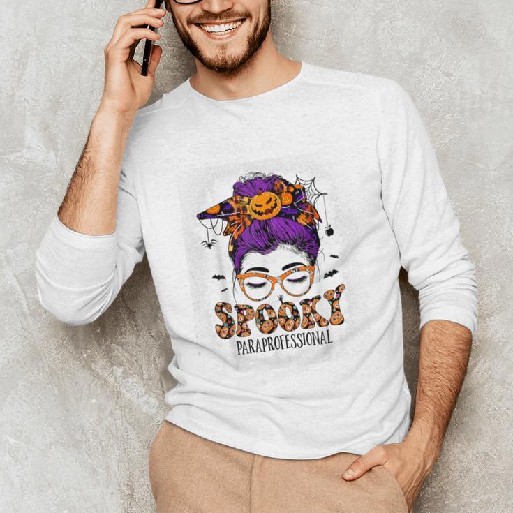 Spooky Paraprofessional Life Halloween Messy Bun Teacher For Men Women Unisex Long Sleeve T-Shirt, funny gift