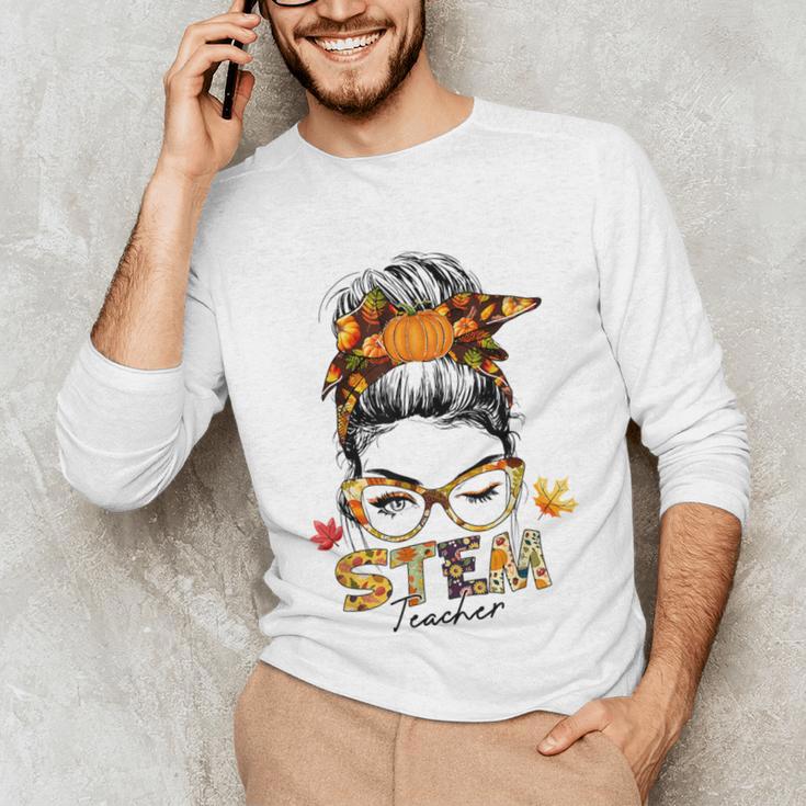STEM Teacher Messy Bun Fall Vibes Autumn Thanksgiving Men Women Unisex Long Sleeve T-Shirt, funny gift STEM Teacher Messy Bun Fall Vibes Autumn Thanksgiving Men Women Unisex Long Sleeve T-Shirt, funny gift