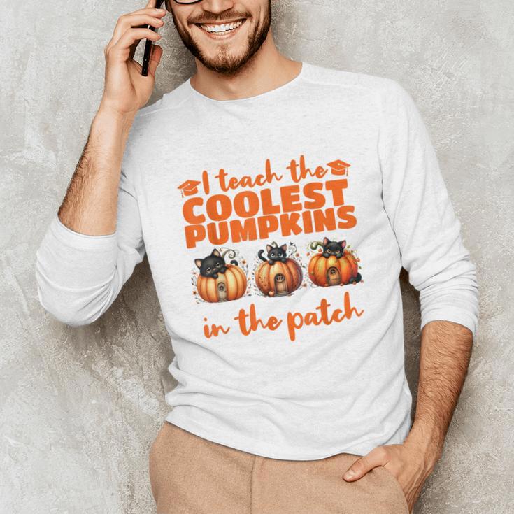 I Teach The Cutest Pumpkins Halloween Teacher Cat Lover Unisex Long Sleeve T-Shirt, funny gift