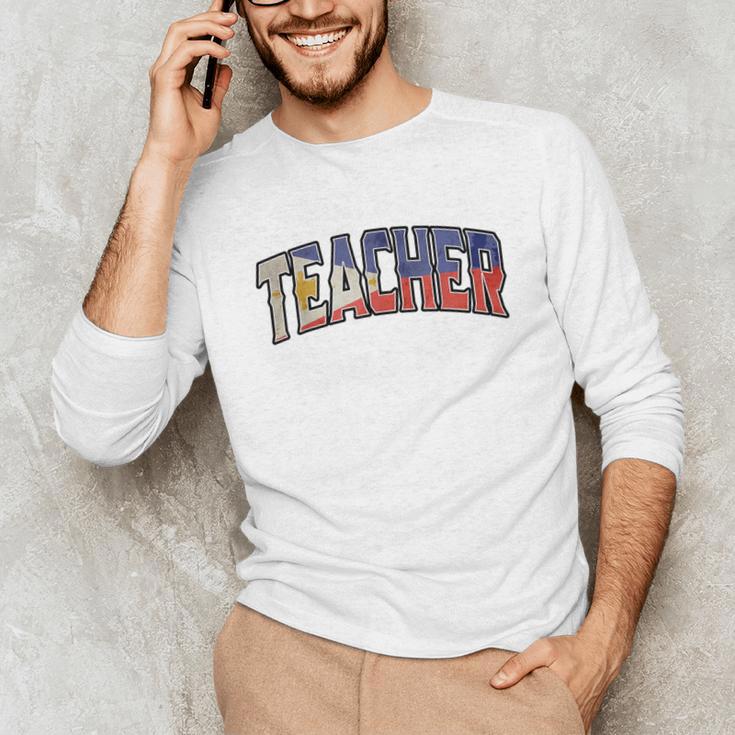 Teacher Filipino Vintage Heritage DNA Flag Unisex Long Sleeve T-Shirt, funny gift Teacher Filipino Vintage Heritage DNA Flag Unisex Long Sleeve T-Shirt, funny gift