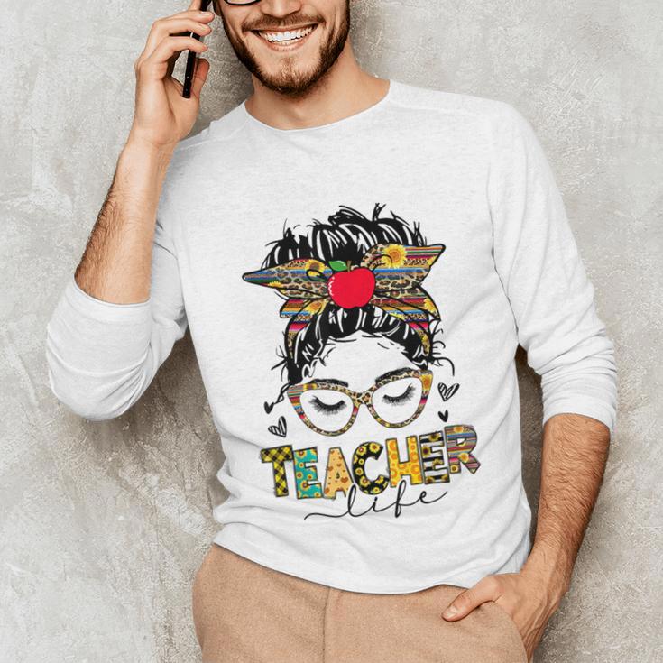 Teacher Life Messy Bun Glasses Leopard Sunflower Unisex Long Sleeve T-Shirt, funny gift Teacher Life Messy Bun Glasses Leopard Sunflower Unisex Long Sleeve T-Shirt, funny gift