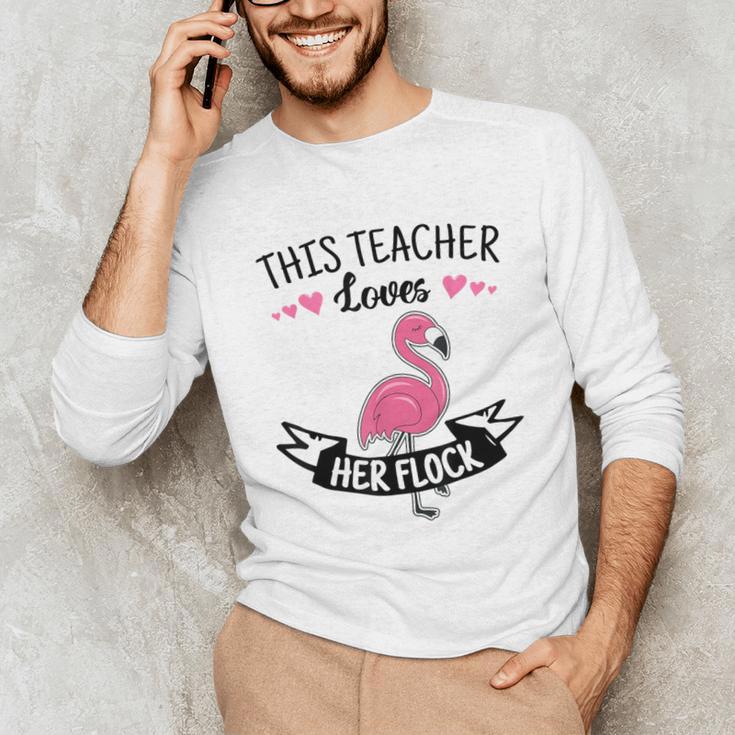 This Teacher Loves Her Flock Cute Flamingo Teacher Unisex Long Sleeve T-Shirt, funny gift This Teacher Loves Her Flock Cute Flamingo Teacher Unisex Long Sleeve T-Shirt, funny gift