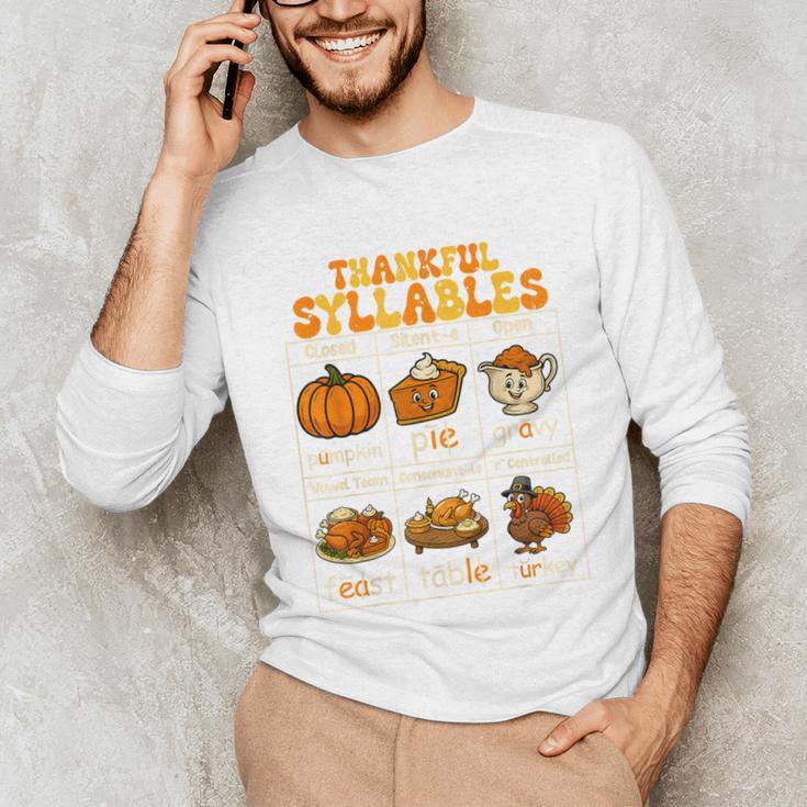 Thankful Syllables Teacher Thanksgiving Educational Kids Unisex Long Sleeve T-Shirt, funny gift