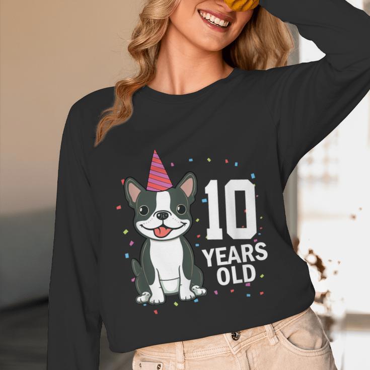 10 Years Old Birthday Boston Terrier Dog Lover 10th Party For Men Women Kids Unisex Long Sleeve T-Shirt, funny design