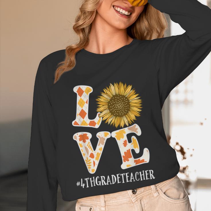 4th Grade Teacher Love Autumn Fall Sunflower Appreciation Unisex Long Sleeve T-Shirt, funny design