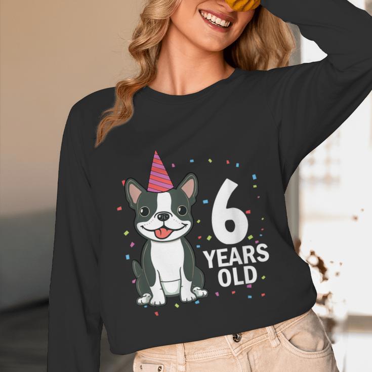6 Years Old Birthday Boston Terrier Dog Lover 6th Party Kid Unisex Long Sleeve T-Shirt, funny design