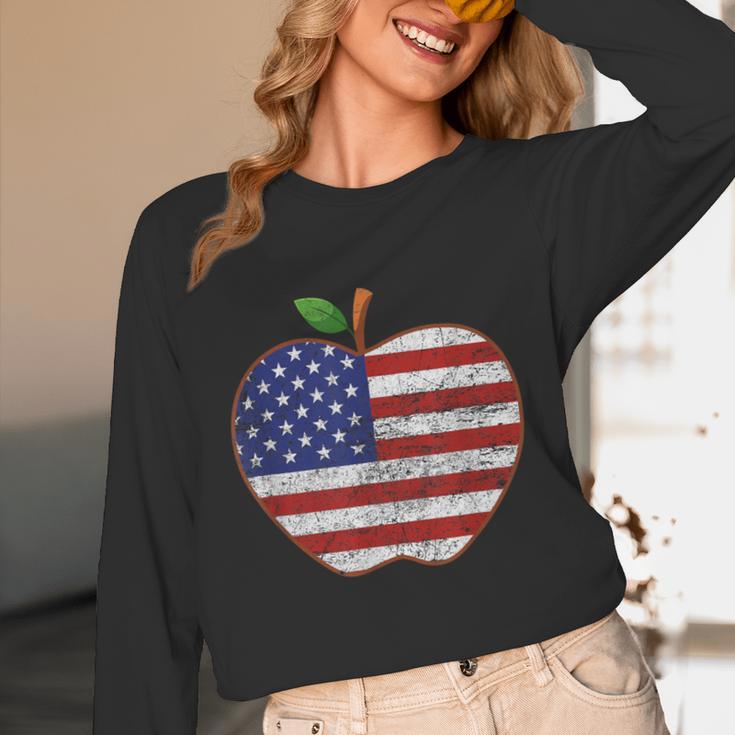American Flag Teachers Students Apple 4th Of July Vintage Unisex Long Sleeve T-Shirt, funny design American Flag Teachers Students Apple 4th Of July Vintage Unisex Long Sleeve T-Shirt, funny design