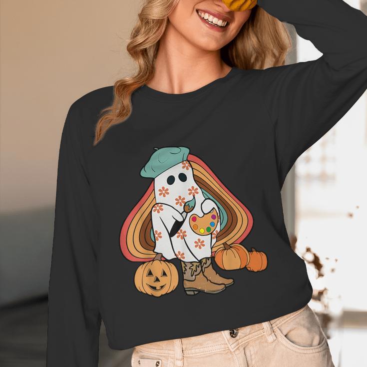 Art Teacher Painting Brushes Retro Pumpkin Ghost Artist Unisex Long Sleeve T-Shirt, funny design Art Teacher Painting Brushes Retro Pumpkin Ghost Artist Unisex Long Sleeve T-Shirt, funny design