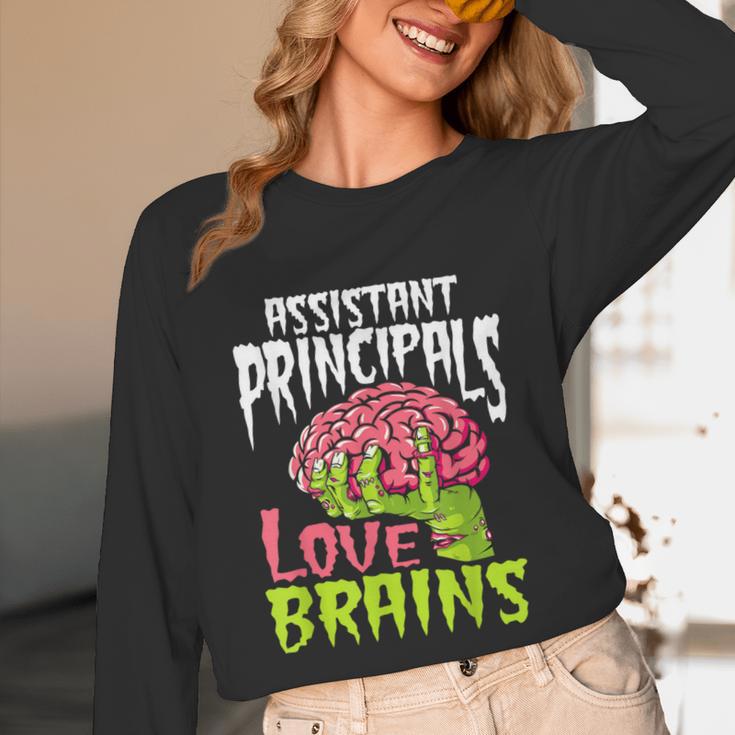 Assistant Principals Love Brains Zombie Teacher Halloween Unisex Long Sleeve T-Shirt, funny design