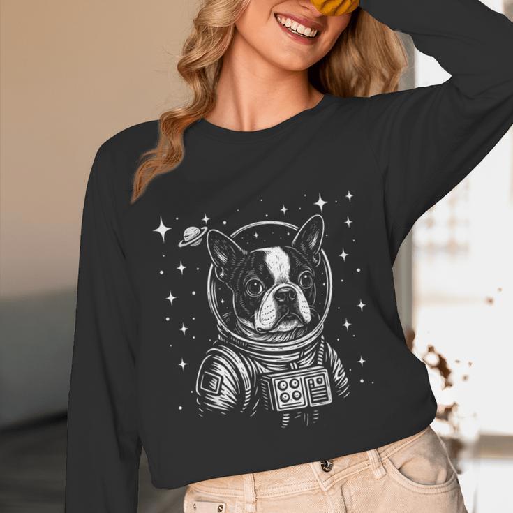 Astronaut Boston Terrier Space Galaxy Dog Lovers Unisex Long Sleeve T-Shirt, funny design