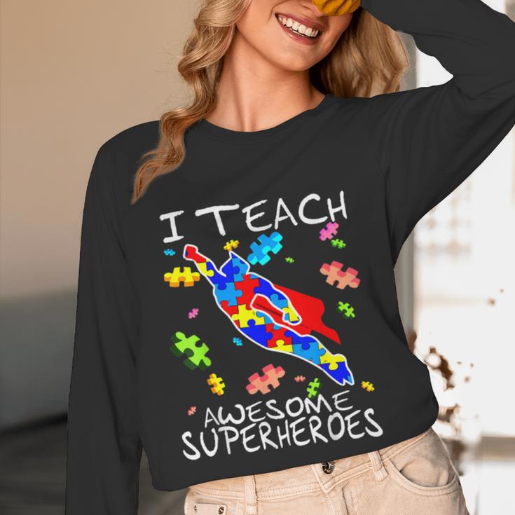 Autism Awareness Teacher I Teach Awesome Superheroes Unisex Long Sleeve T-Shirt, funny design