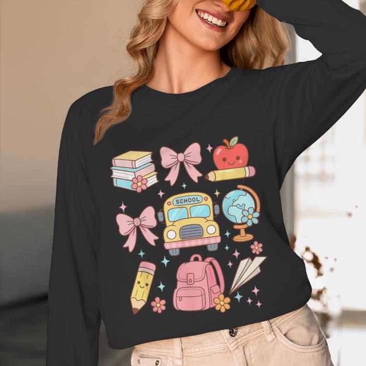 Back To School Coquette Teacher Women Girl Kindergarten PreK Unisex Long Sleeve T-Shirt, funny design Back To School Coquette Teacher Women Girl Kindergarten PreK Unisex Long Sleeve T-Shirt, funny design