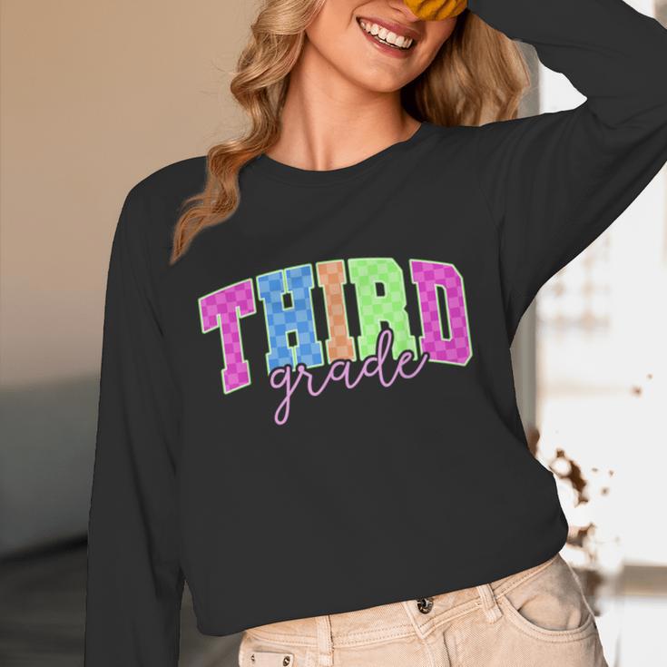 Back To School Neon Checkered Third Grade Colorful Teacher Unisex Long Sleeve T-Shirt, funny design