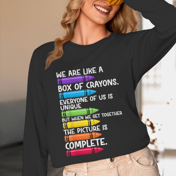 Back To School Teacher We Are Like A Box Of Crayons Unisex Long Sleeve T-Shirt, funny design Back To School Teacher We Are Like A Box Of Crayons Unisex Long Sleeve T-Shirt, funny design