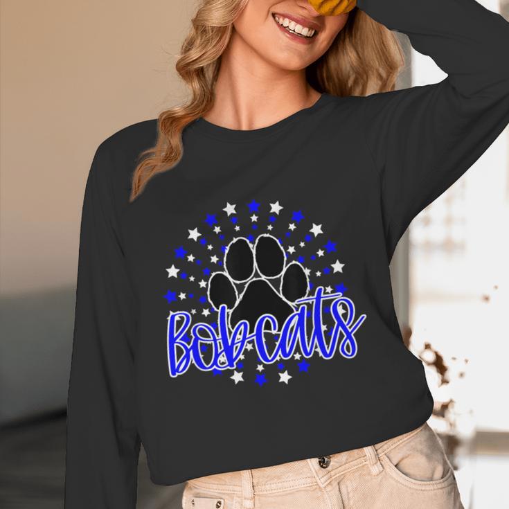 Blue Bobcats School Spirit Coquette Bow Mascot Teacher Unisex Long Sleeve T-Shirt, funny design Blue Bobcats School Spirit Coquette Bow Mascot Teacher Unisex Long Sleeve T-Shirt, funny design