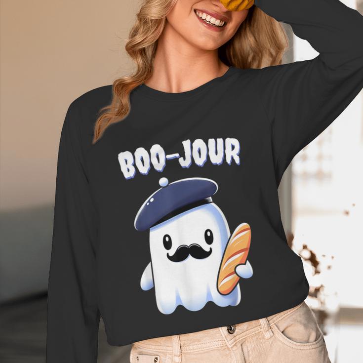 Boo Jour Ghost French Teacher Vintage Teacherlife Groovy Unisex Long Sleeve T-Shirt, funny design