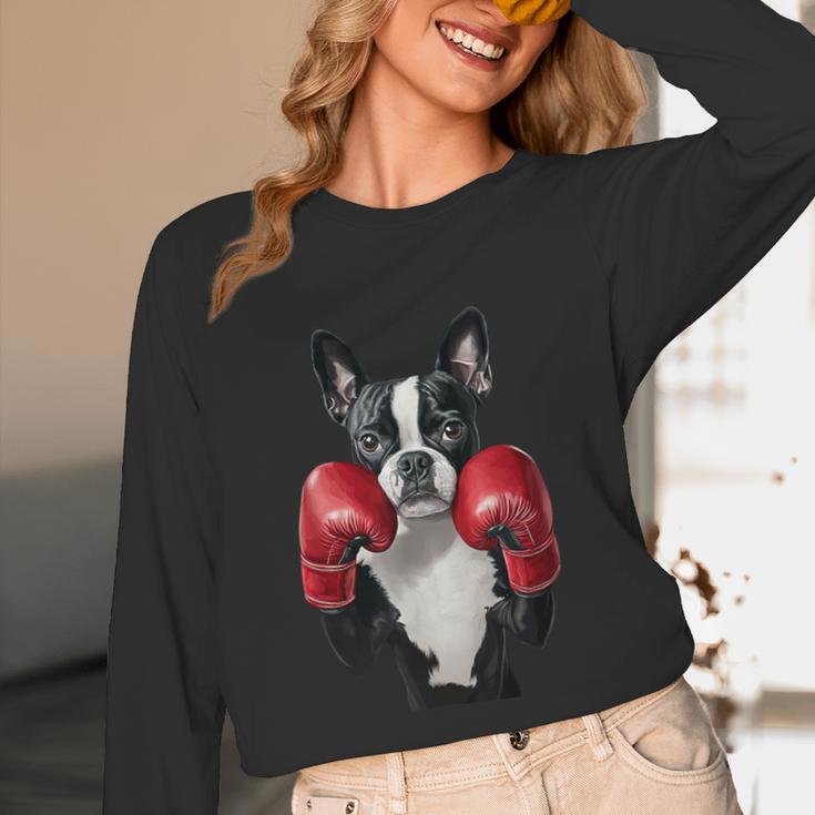 Boston Terrier Boxing Unisex Long Sleeve T-Shirt, funny design