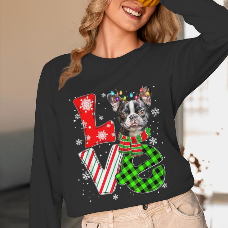Boston Terrier Christmas Tree Lights Santa Dog Xmas For Men Women Kids Unisex Long Sleeve T-Shirt, funny design