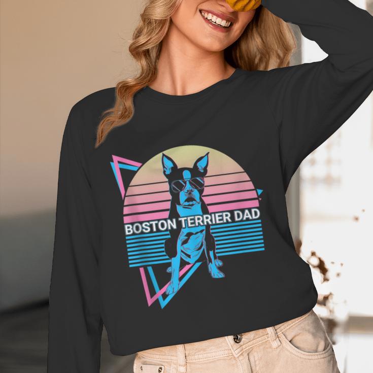 Boston Terrier Dad Retro Unisex Long Sleeve T-Shirt, funny design