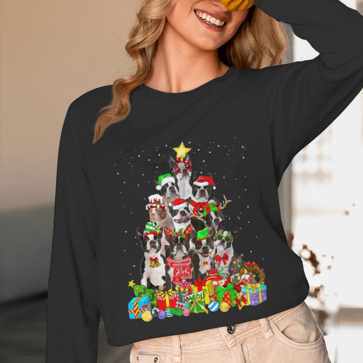 Boston Terrier Dog Christmas Tree Lights Xmas Pajama For Men Women Kids Unisex Long Sleeve T-Shirt, funny design