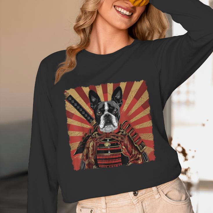 Boston Terrier Dog Japanese Art Samurai Ukiyo-e Unisex Long Sleeve T-Shirt, funny design
