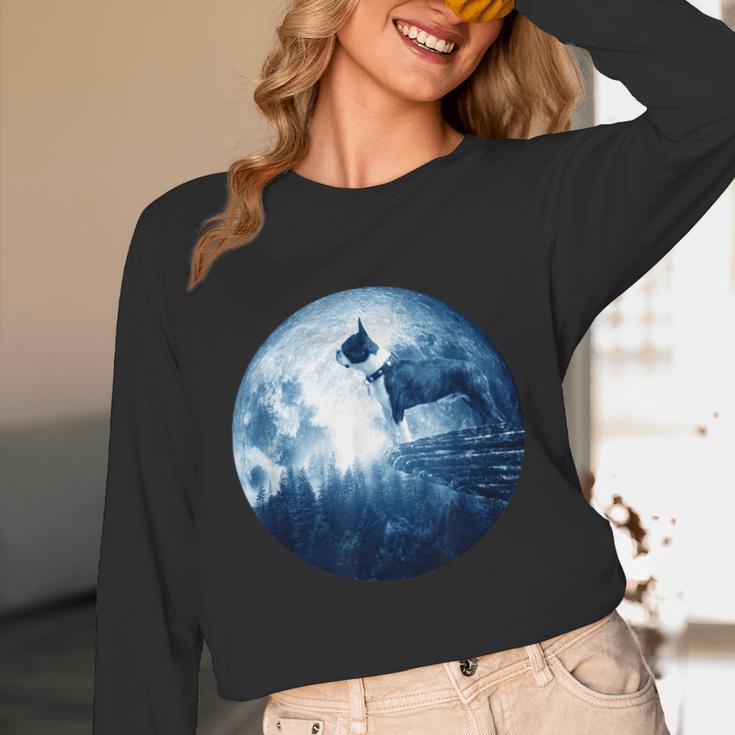 Boston Terrier Dog Moon Dog Mom Dad Women Men Dog Lovers Unisex Long Sleeve T-Shirt, funny design