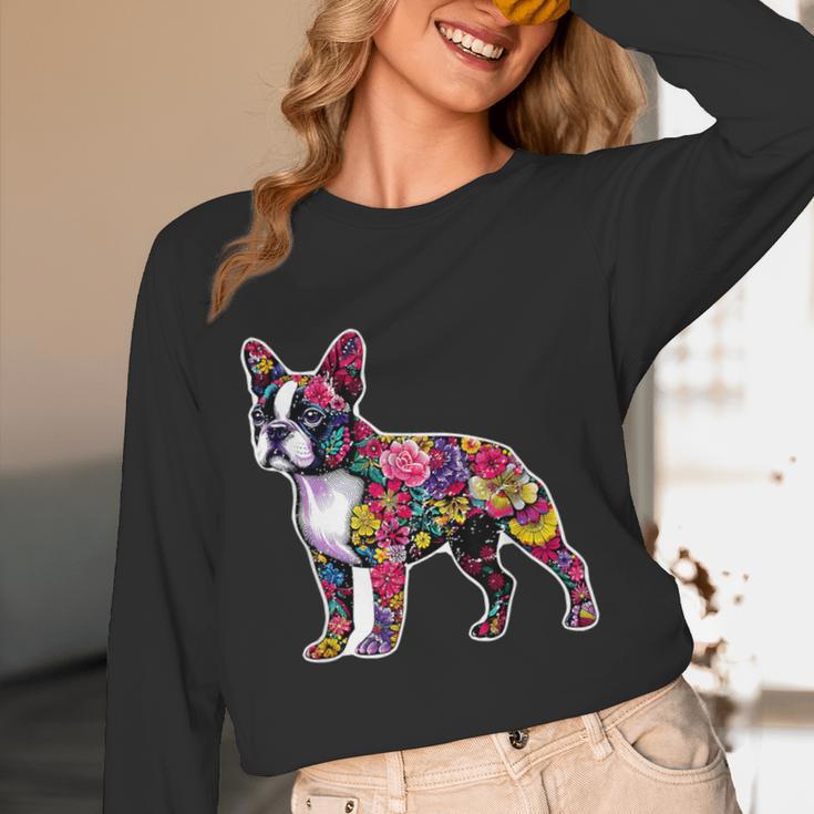 Boston Terrier Floral Dog Lover Vintage Distressed For Men Women Kids Unisex Long Sleeve T-Shirt, funny design