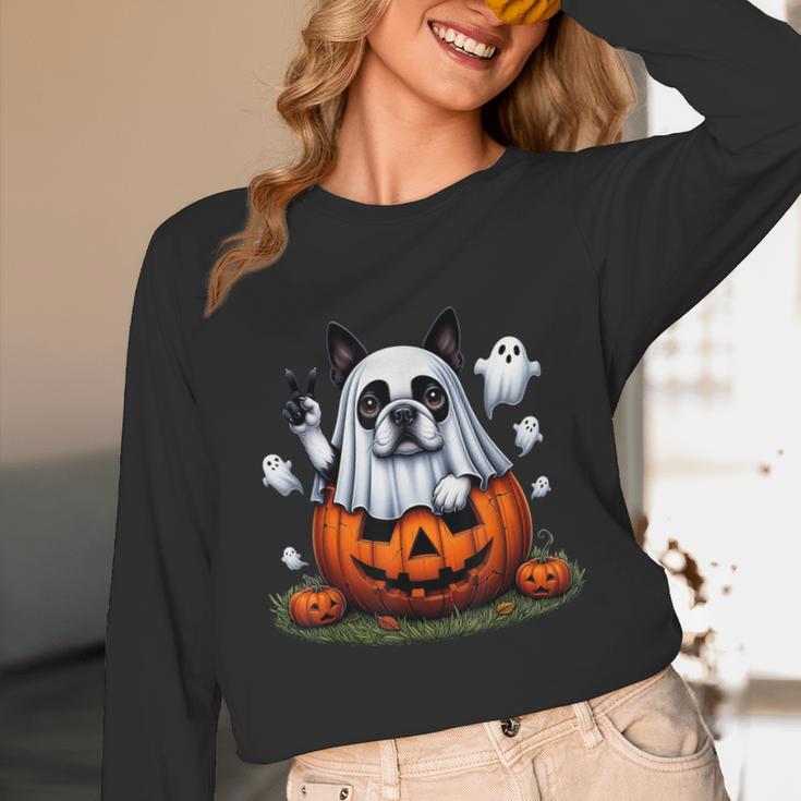 Boston Terrier Ghost Boo Halloween Kids Unisex Long Sleeve T-Shirt, funny design