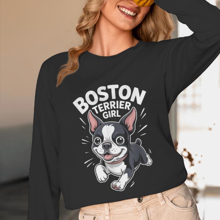 Boston Terrier Girl Cute Cartoon For Dog Owners Pet Terrier Unisex Long Sleeve T-Shirt, funny design