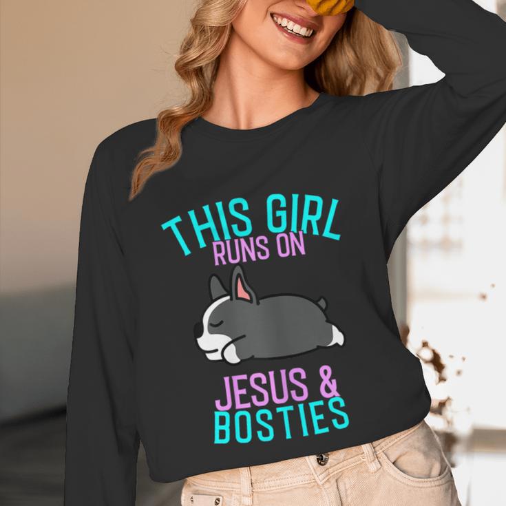 Boston Terrier This Girl Runs On Jesus And Boston Terriers Unisex Long Sleeve T-Shirt, funny design