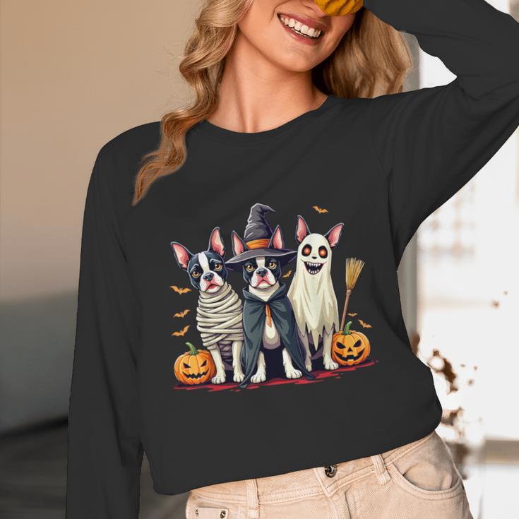 Boston Terrier Halloween Costume Mummy Witch Ghost Dog Lover For Men Women Kids Unisex Long Sleeve T-Shirt, funny design