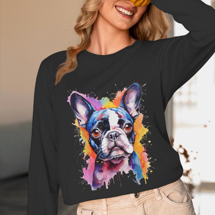 Boston Terrier Lover Pop Art Color Boston Terrier Dog For Men Women Girls Kids Unisex Long Sleeve T-Shirt, funny design