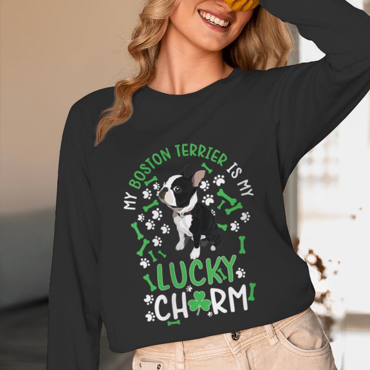 My Boston Terrier Is My Lucky Charm Paw Dog St Patrick's Day Unisex Long Sleeve T-Shirt, funny design