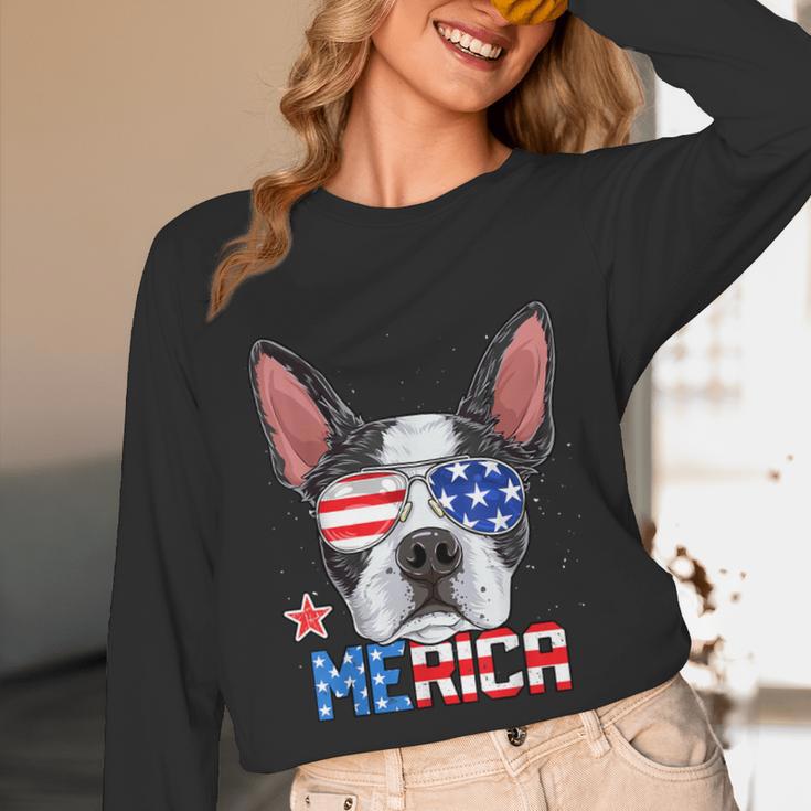 Boston Terrier Merica 4th Of July T Shirt Men Boys Dog Puppy Unisex Long Sleeve T-Shirt, funny design