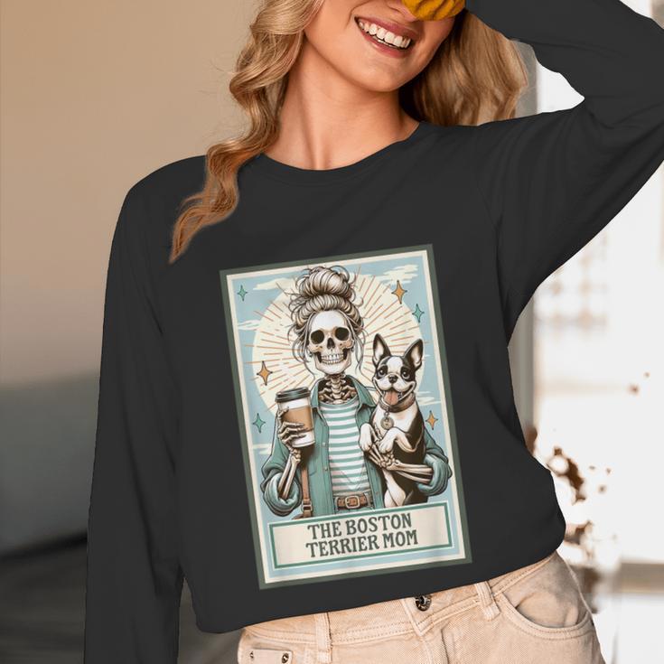 The Boston Terrier Mom Skeleton Spooky Season Halloween Unisex Long Sleeve T-Shirt, funny design