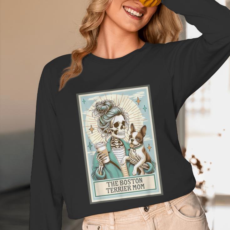 Boston Terrier Mom Skeleton Tarot Card Witch Vibes Dog Mom Unisex Long Sleeve T-Shirt, funny design